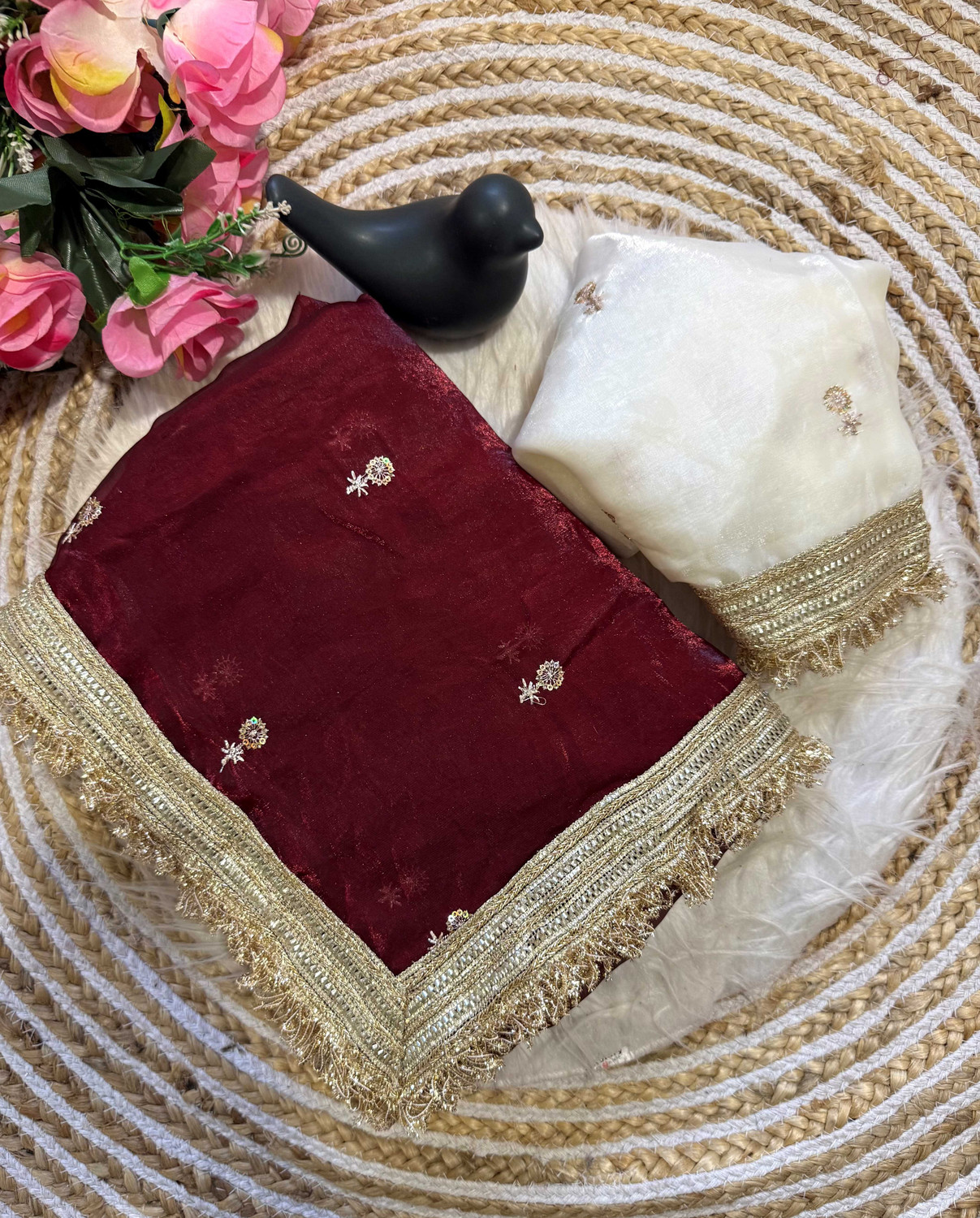 Image of sadika Embroidered, Embellished Bollywood Tissue, Pure Silk Saree