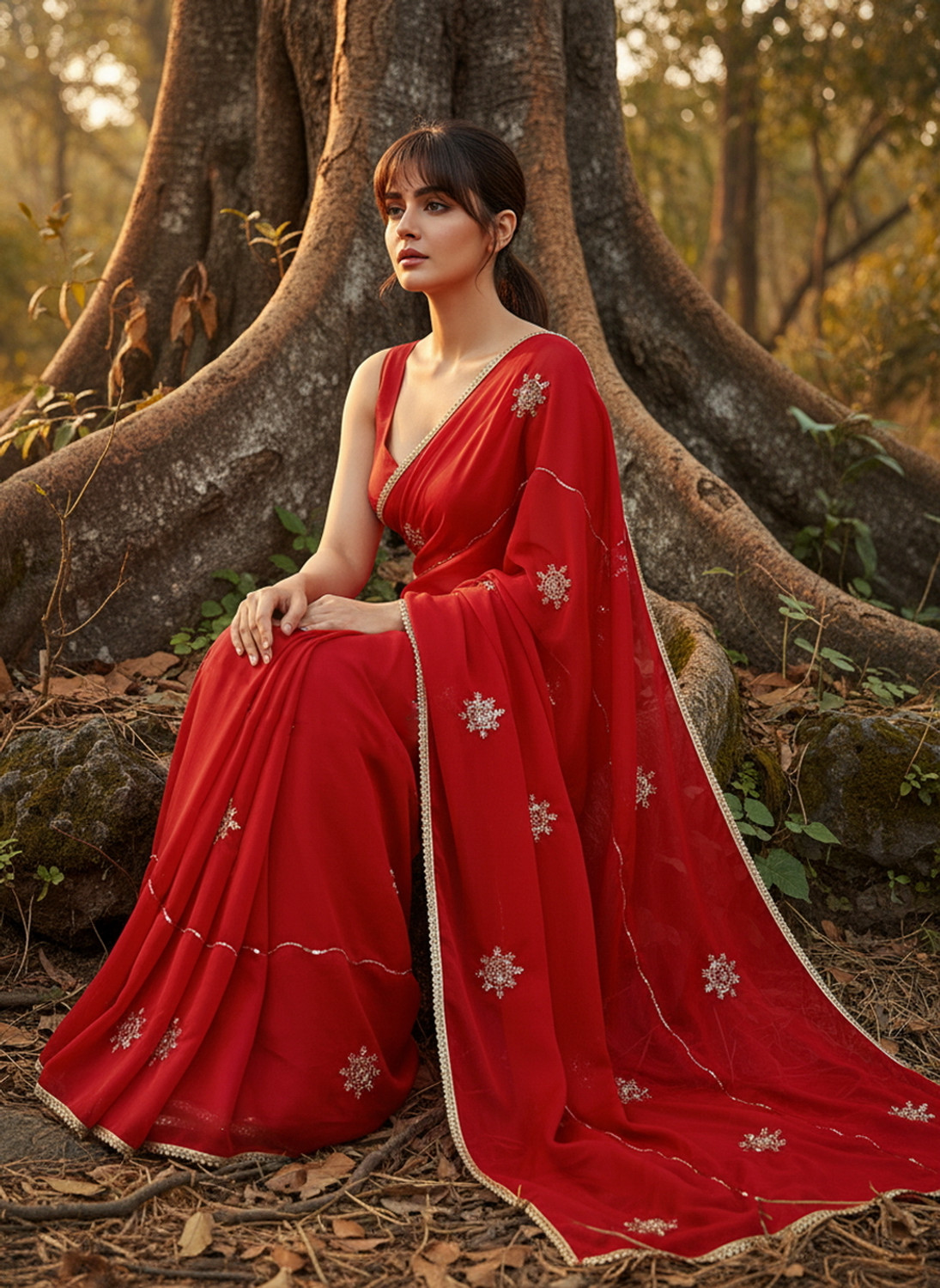Image of Sariya Embroidered, Embellished Bollywood Georgette, Silk Blend Saree