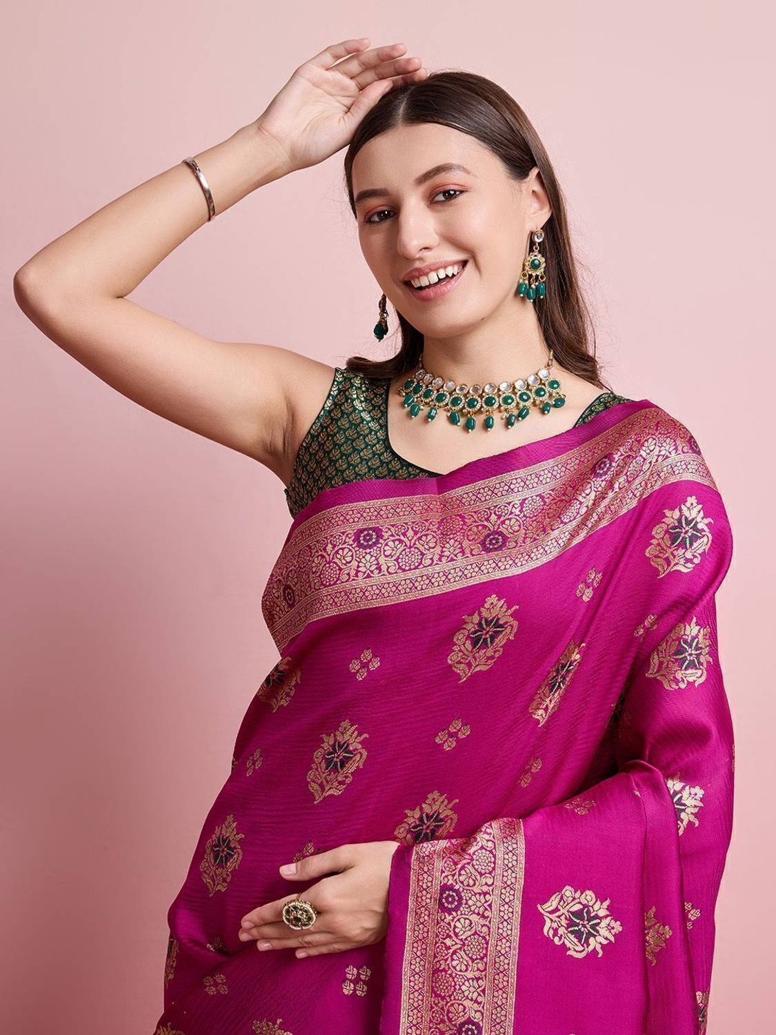 Shreyansh creation Digital Print Banarasi Silk Blend Saree (Pink)