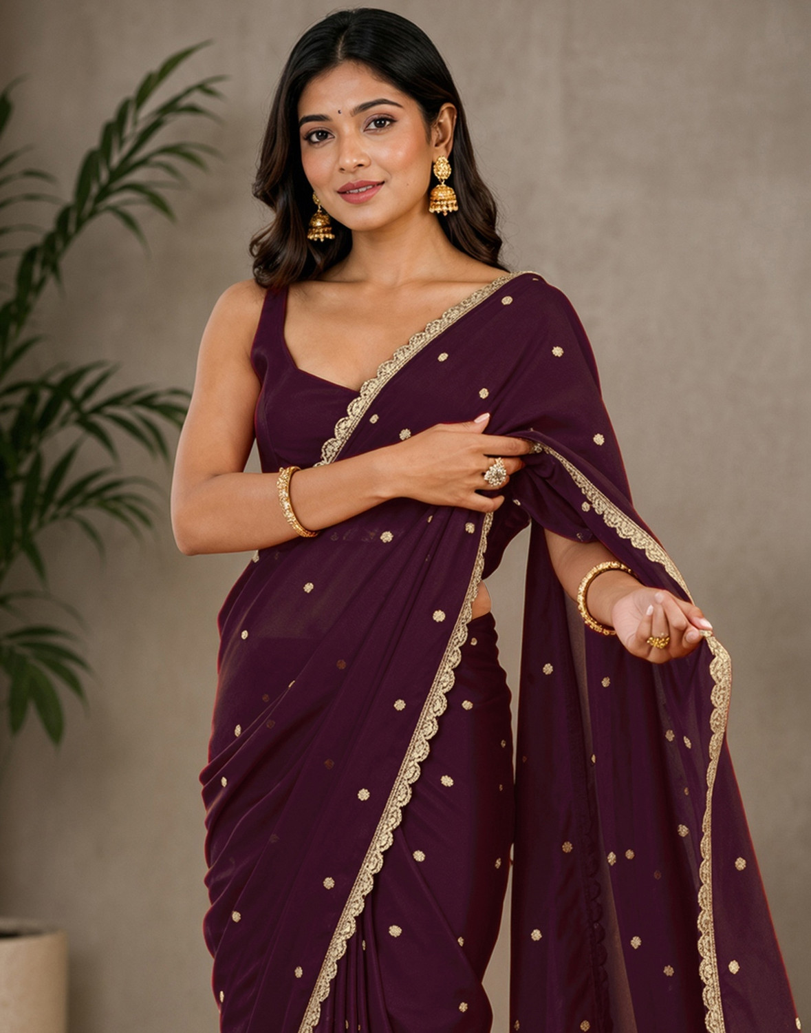 Image of Samah Embellished Pre Draped Saree Silk Blend Saree