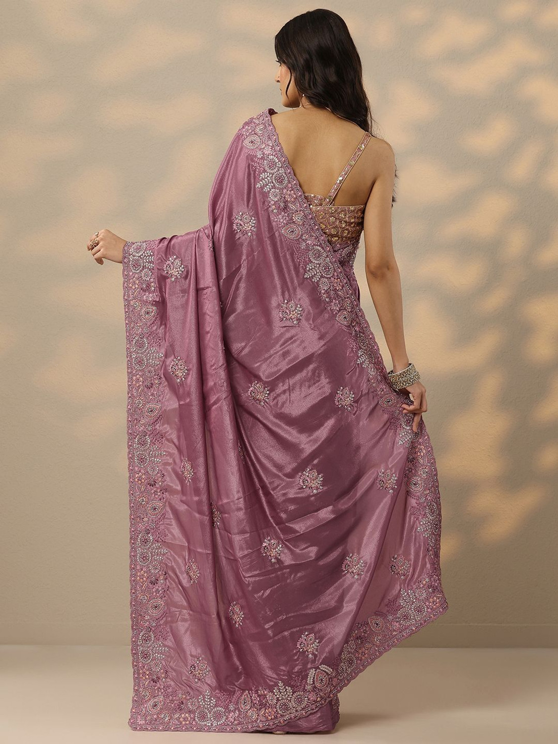 Image of LIBAS Embroidered Daily Wear Crepe Saree