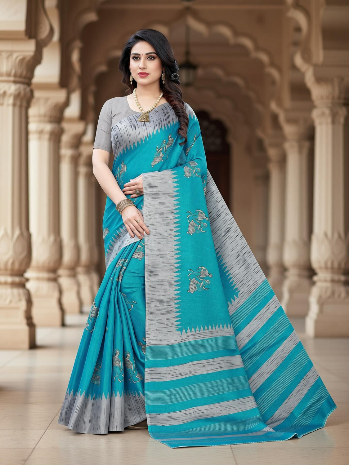 Image of YASHIKA Printed Kalamkari Art Silk Saree