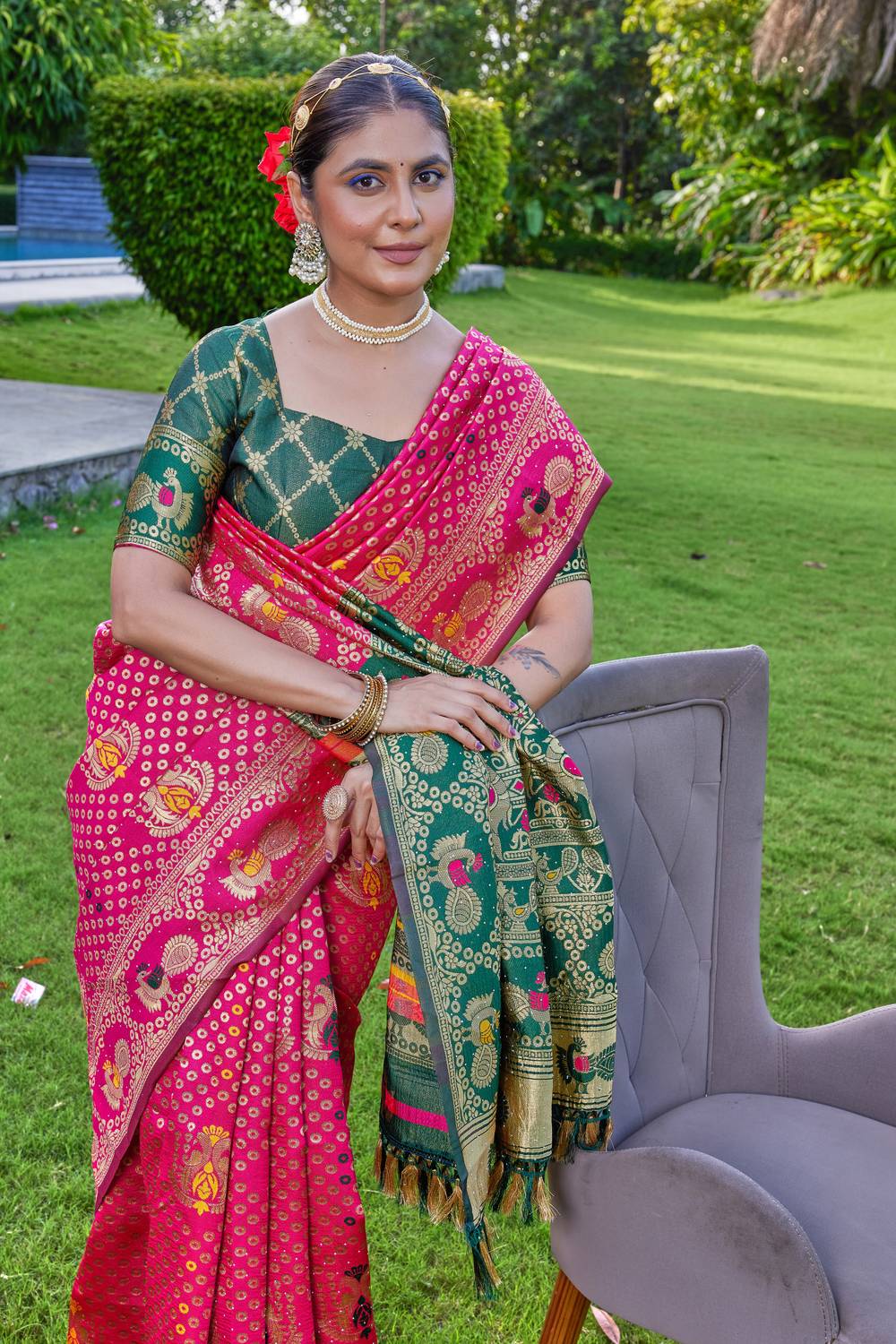 Perfect Wear Printed Patola Cotton Silk, Jacquard Saree