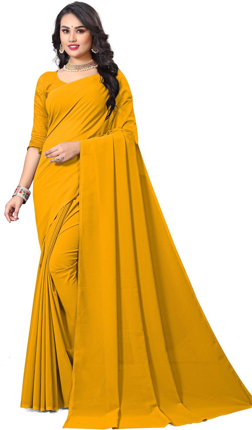 ABRUZZO Solid/Plain Daily Wear Georgette Saree