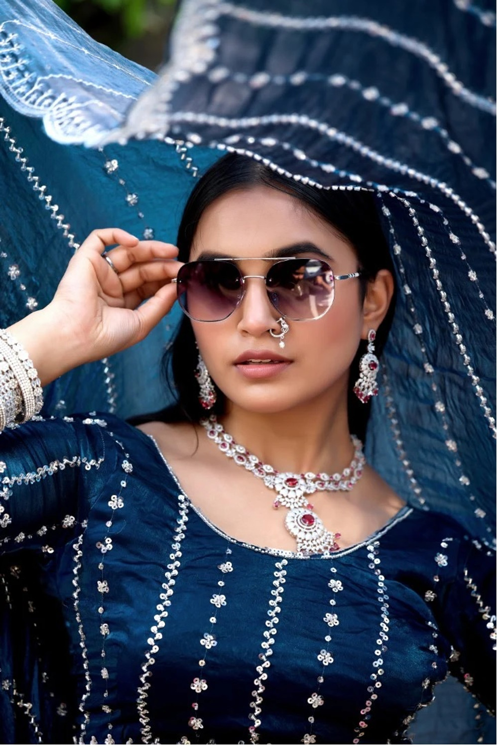 Image of Riddhi textile Hub Embellished, Embroidered Bollywood Satin Saree