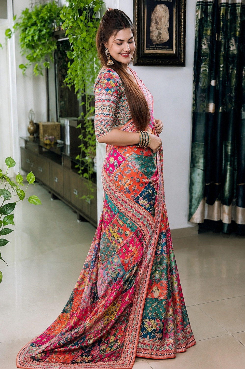 Image of BK COLLECTION Printed Bollywood Silk Blend Saree