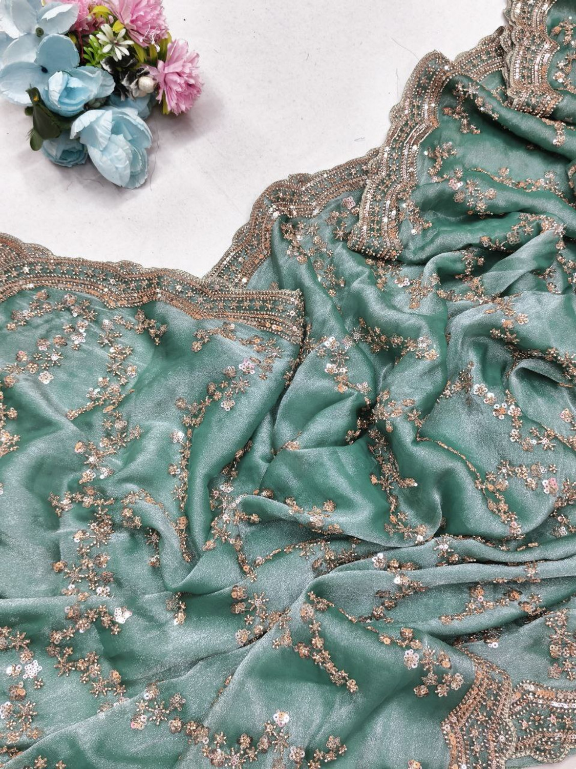 Image of GEZREL Embellished Bollywood Organza Saree