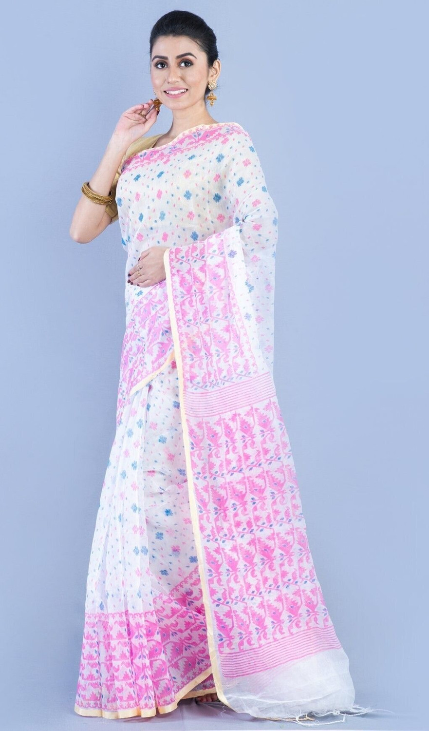 Image of SUSHRITA BOUTIQUE Printed Jamdani Cotton Silk Saree