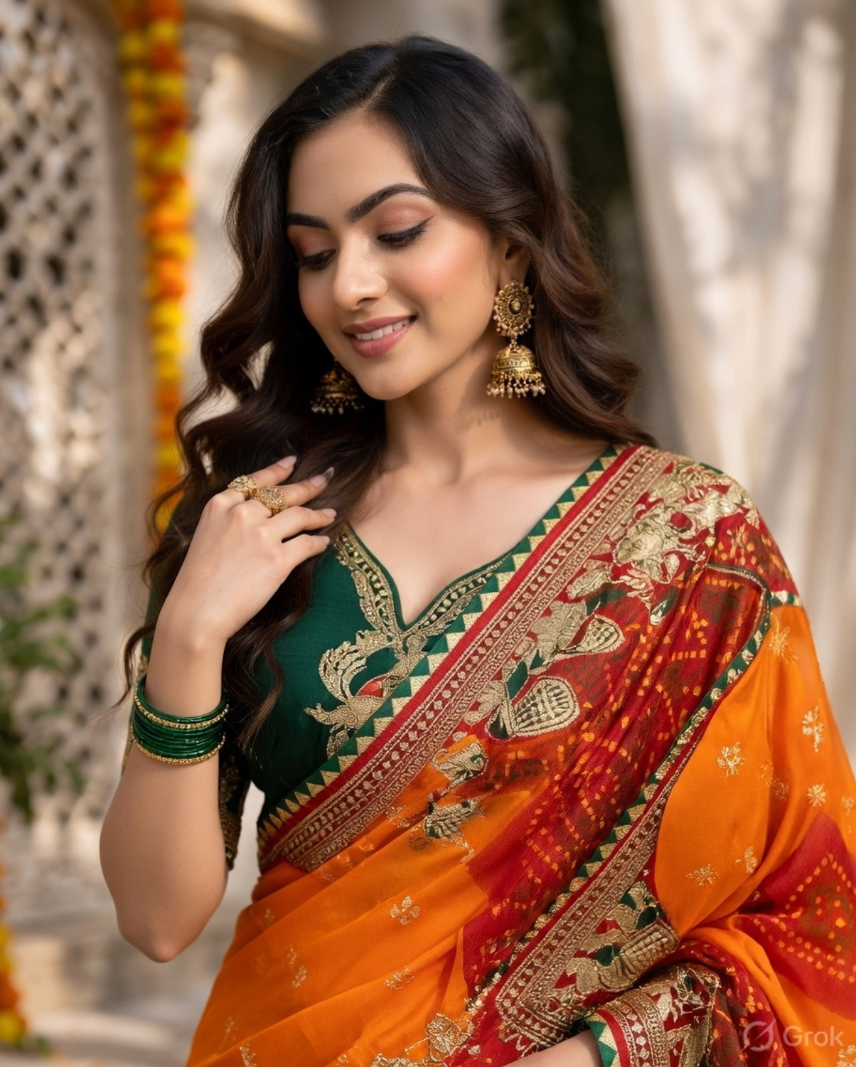 Image of MAA PARVATI NX Tie-Dye, Embroidered Bandhani Georgette Saree