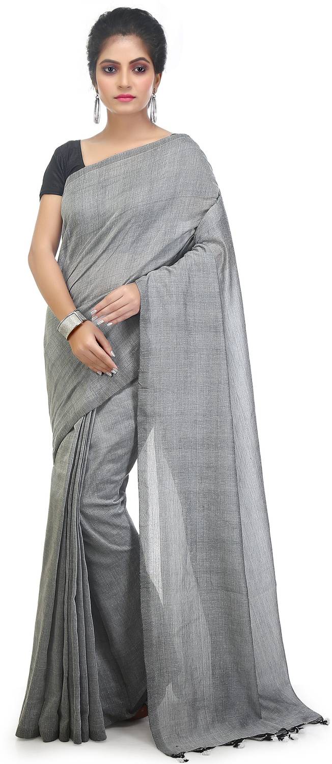 BENGAL HANDLOOM Solid/Plain Handloom Pure Cotton Saree