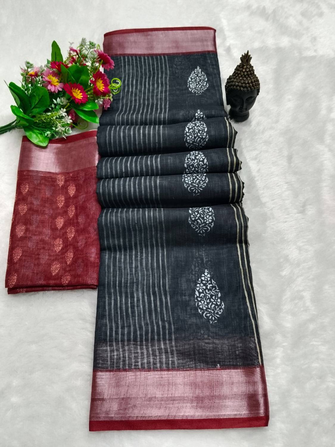 ASHTA Dyed Kanjivaram Cotton Linen Saree
