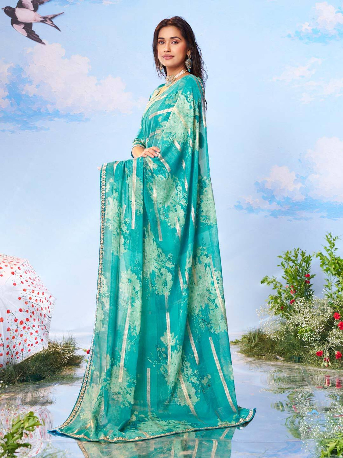 Image of Laxmipati sarees Printed Bollywood Chiffon Saree