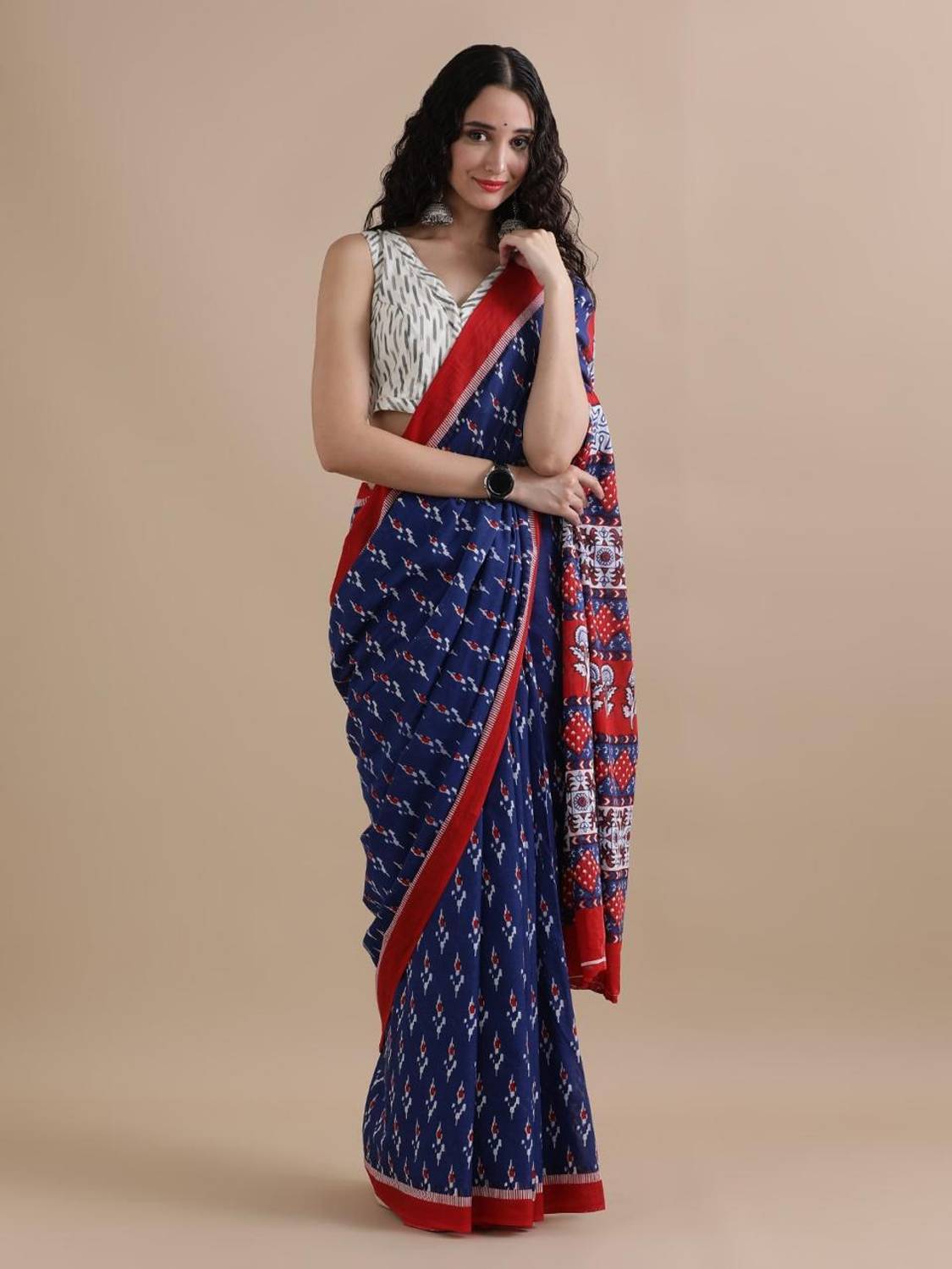 blockpuls Hand Painted Handloom Pure Cotton Saree
