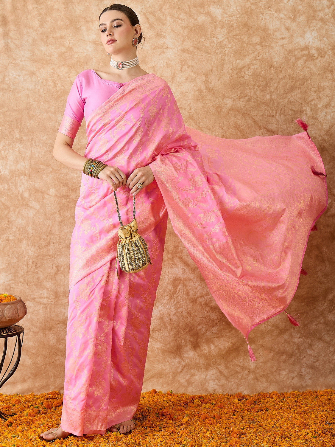 Image of HERE&NOW Embellished Bollywood Silk Blend Saree