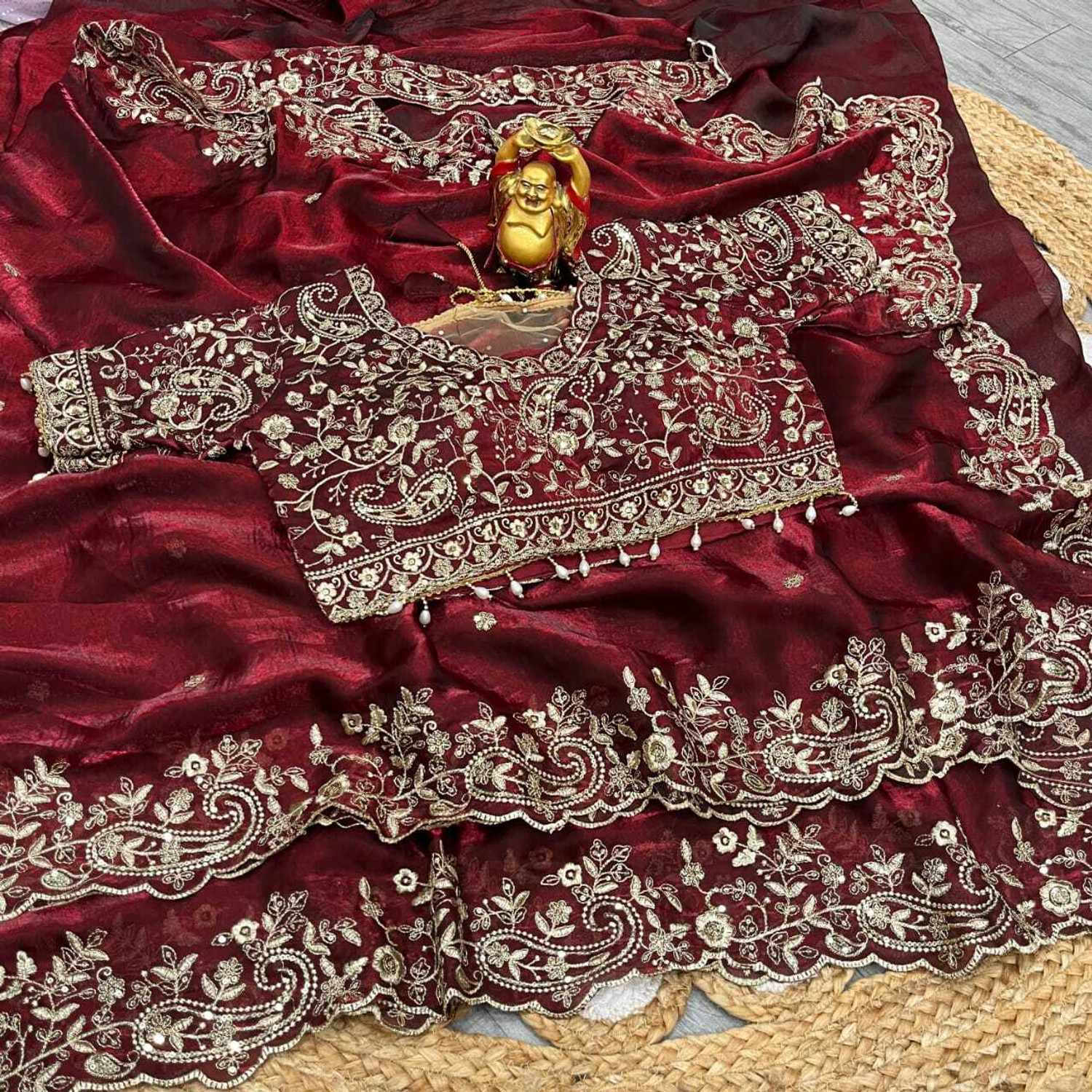 Image of Nalanda fabrizio Embroidered Bollywood Satin Saree