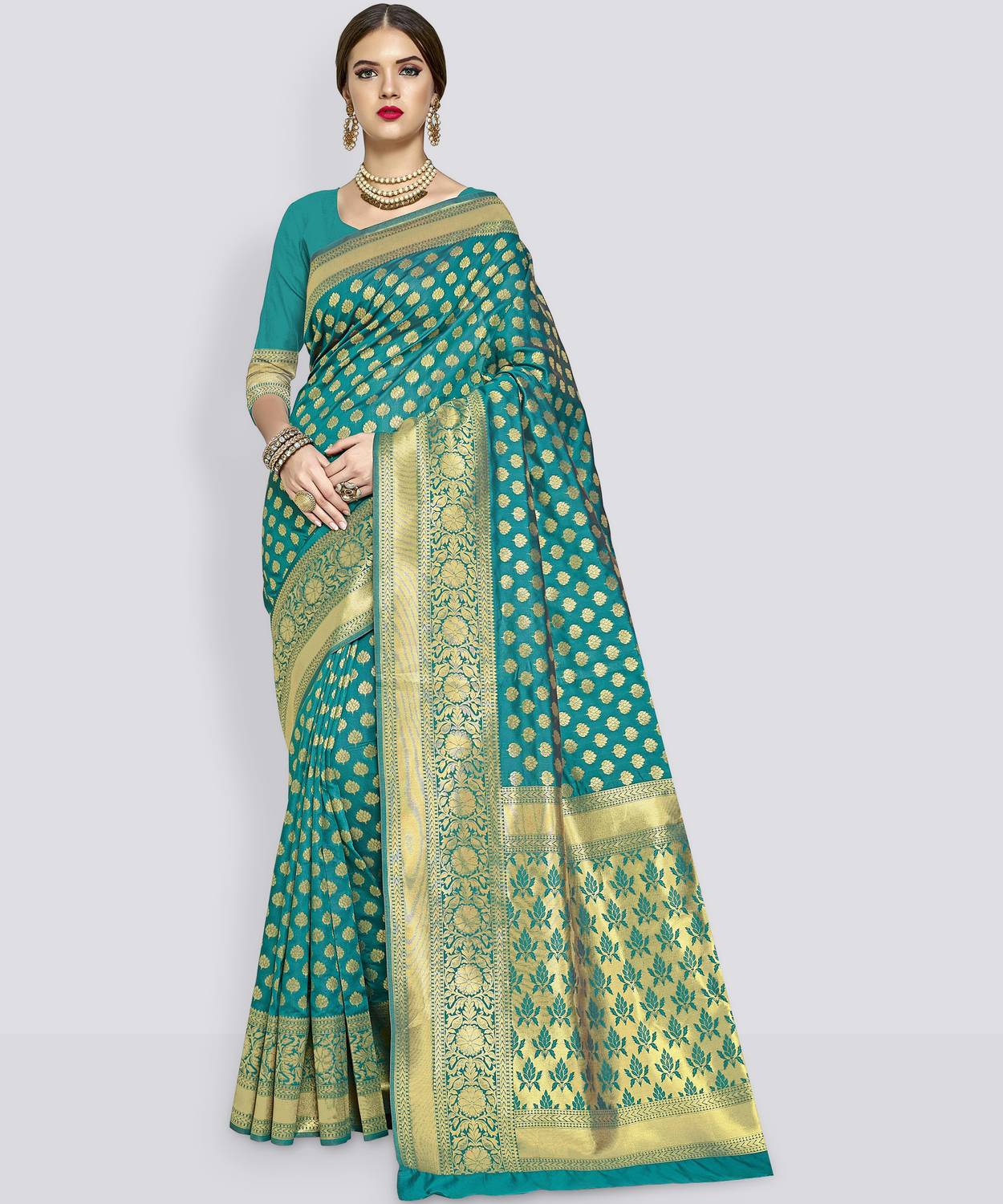 Sariya Woven Banarasi Silk Blend Saree (Light Green)