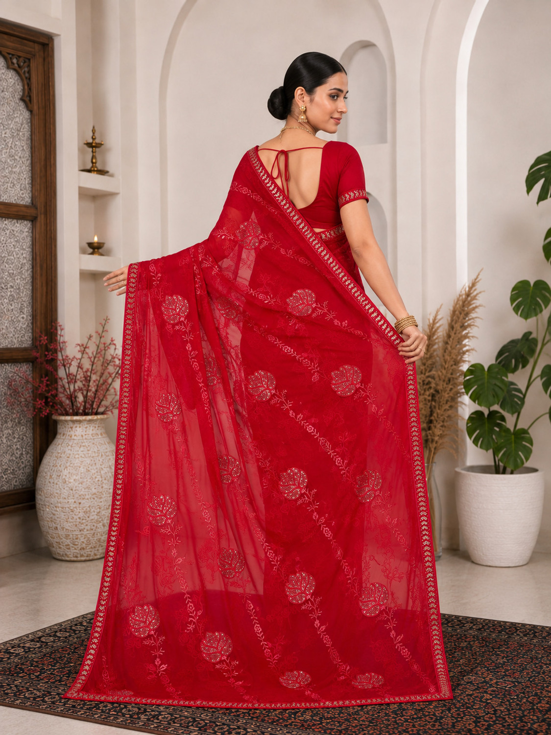 Image of SWTANTRADESIGN Embroidered Bollywood Chiffon Saree