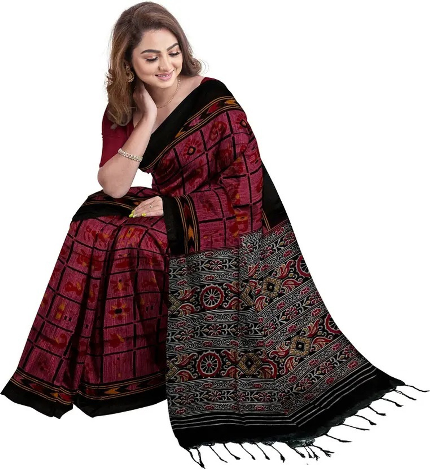 Image of Joyguru Textile Printed Sambalpuri Pure Cotton Saree