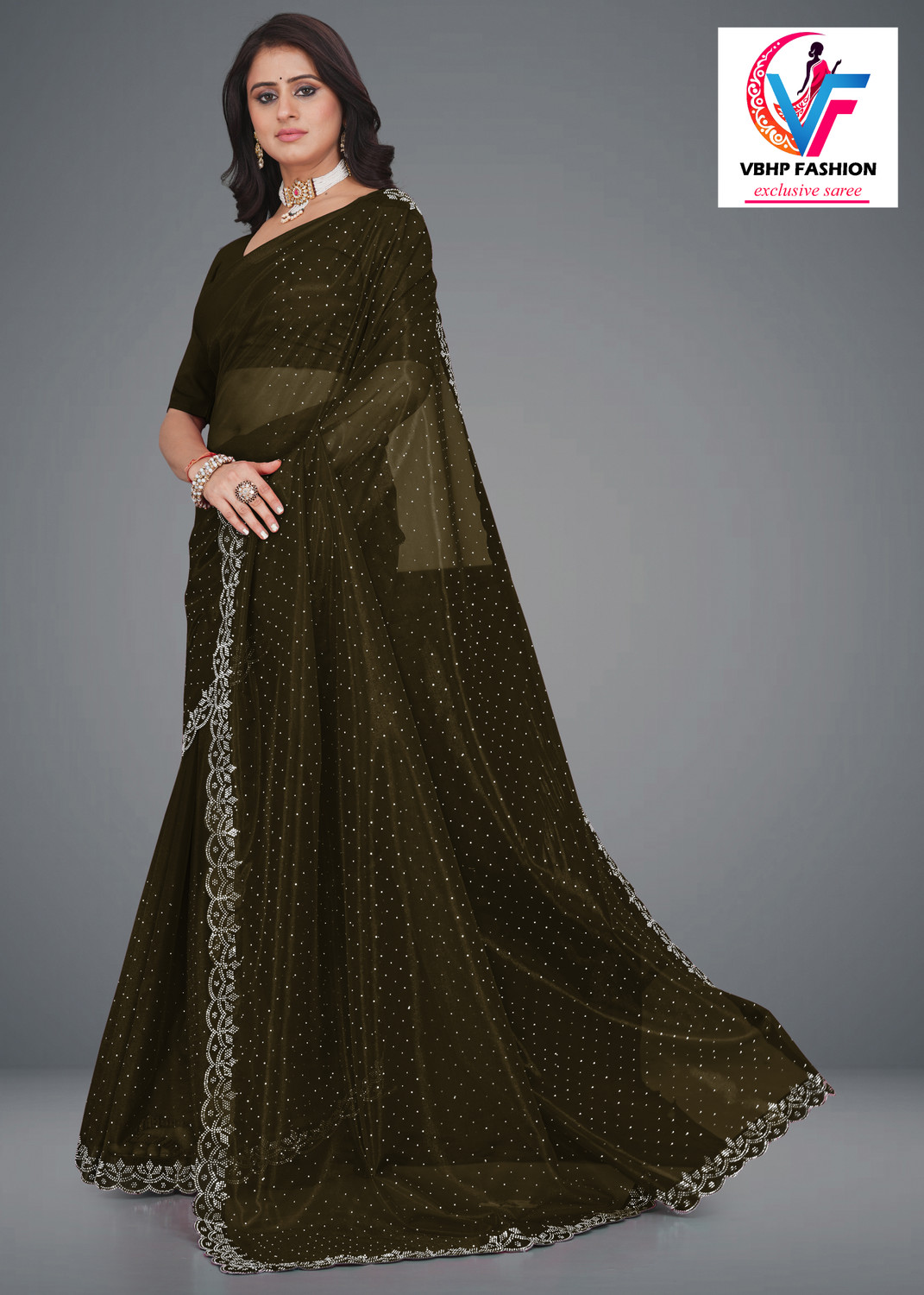 Image of VBHP FASHION Embellished, Self Design Bollywood Net Saree