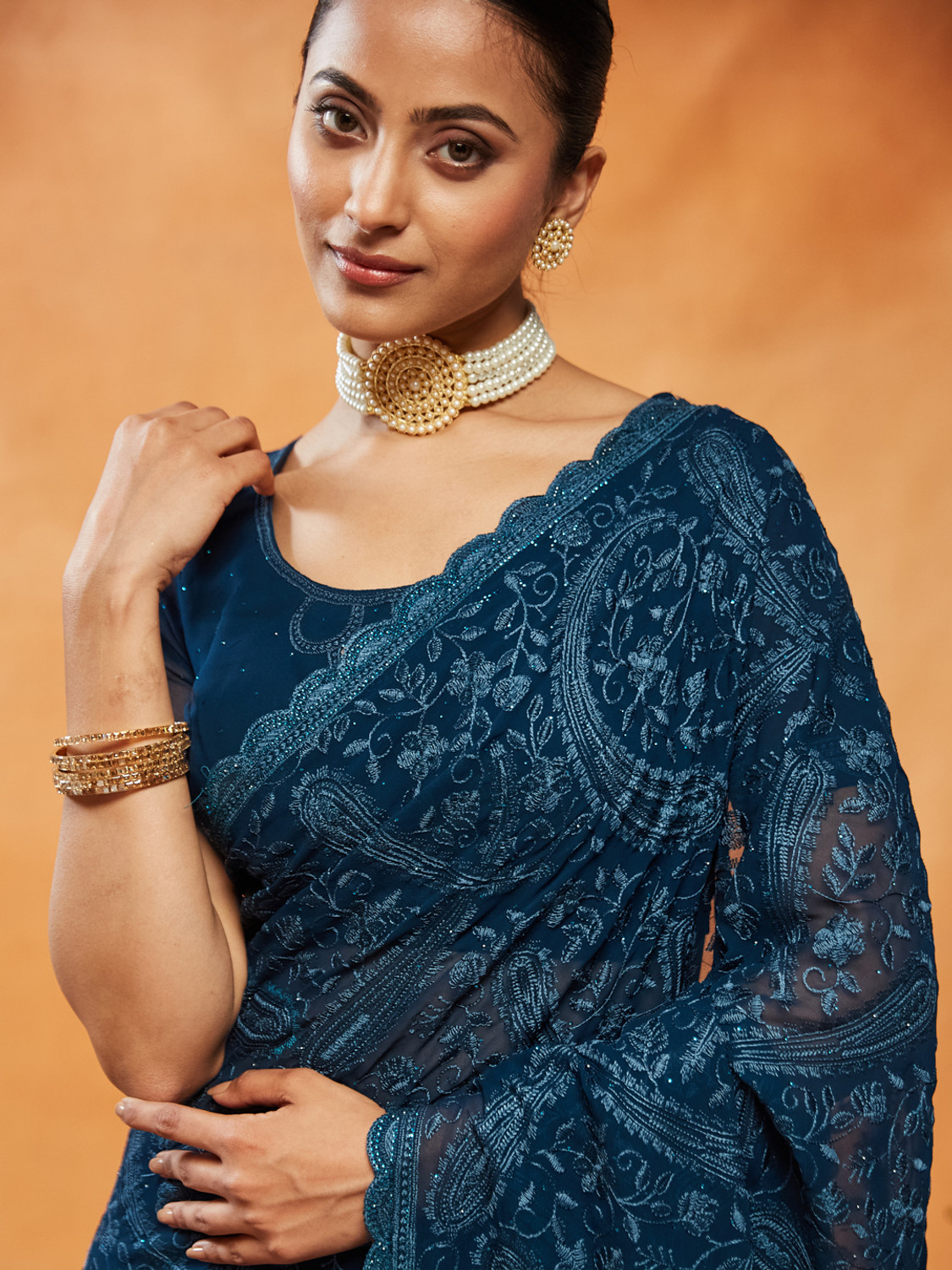 Image of KASEE Embroidered, Paisley Bollywood Chiffon Saree