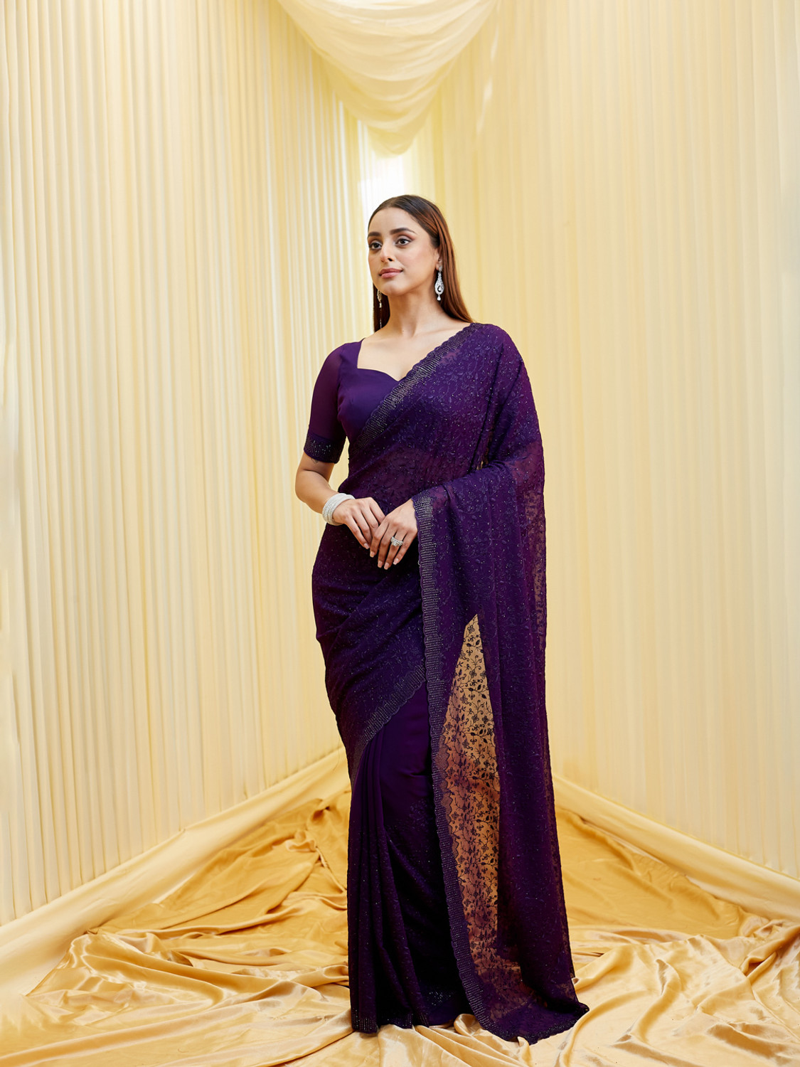 Image of KASEE Embroidered Bollywood Georgette Saree (Purple)