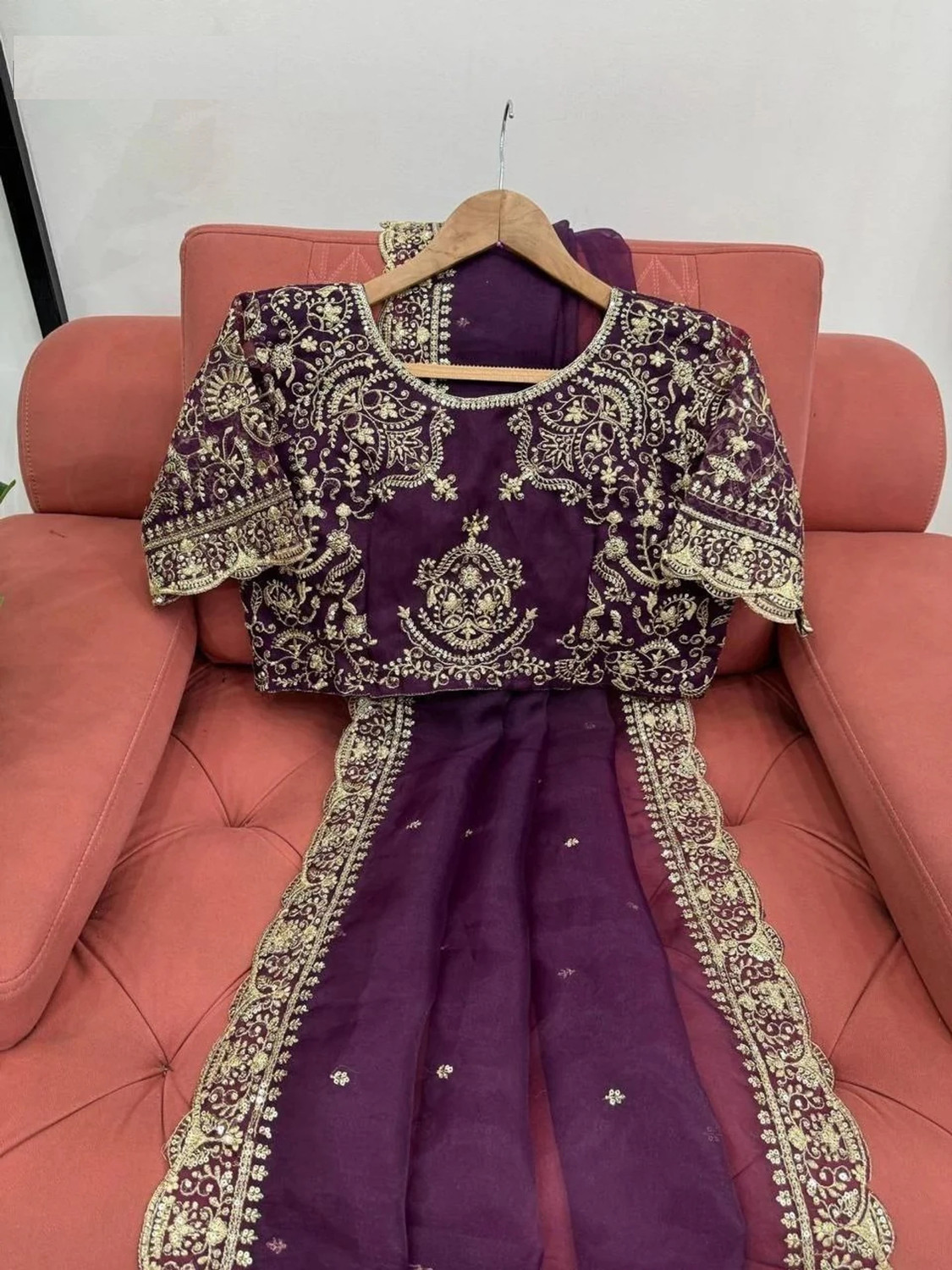 Image of KanjiQueen Embellished, Embroidered Banarasi Georgette, Silk Blend Saree
