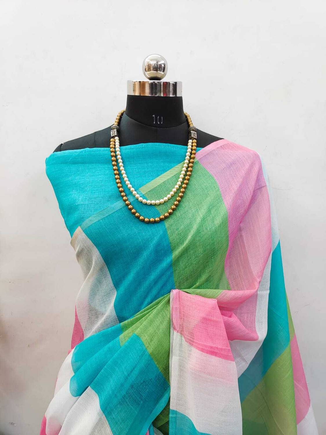 AARAANA Floral Print, Self Design, Striped Kanjivaram Linen, Cotton Linen Saree