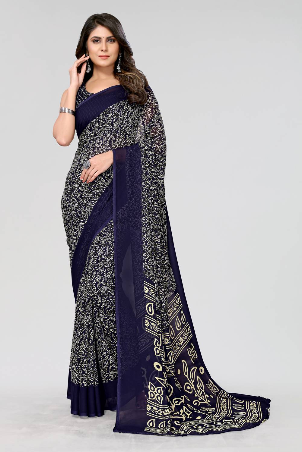 ANIRAV Floral Print Bollywood Georgette Saree