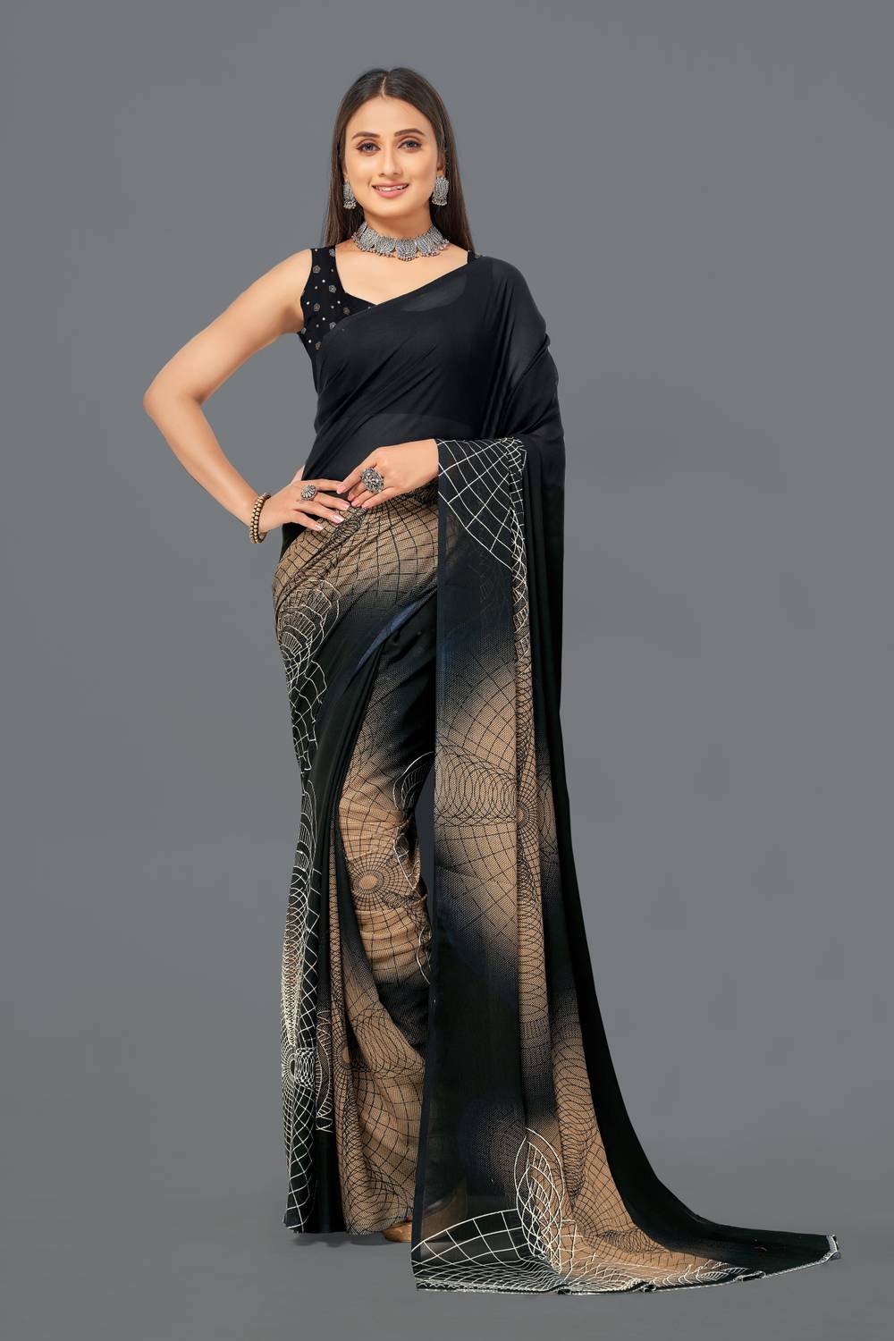 Leelavati Printed Daily Wear Georgette Saree (Black)