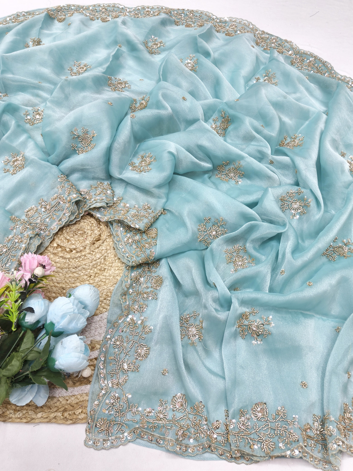 Image of GEZREL Embroidered Bollywood Organza Saree