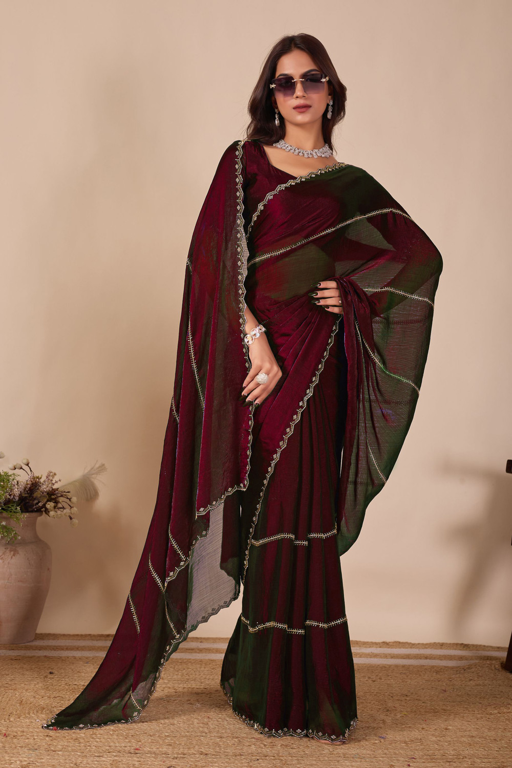 Image of Manokamna Embellished Bollywood Chiffon Saree