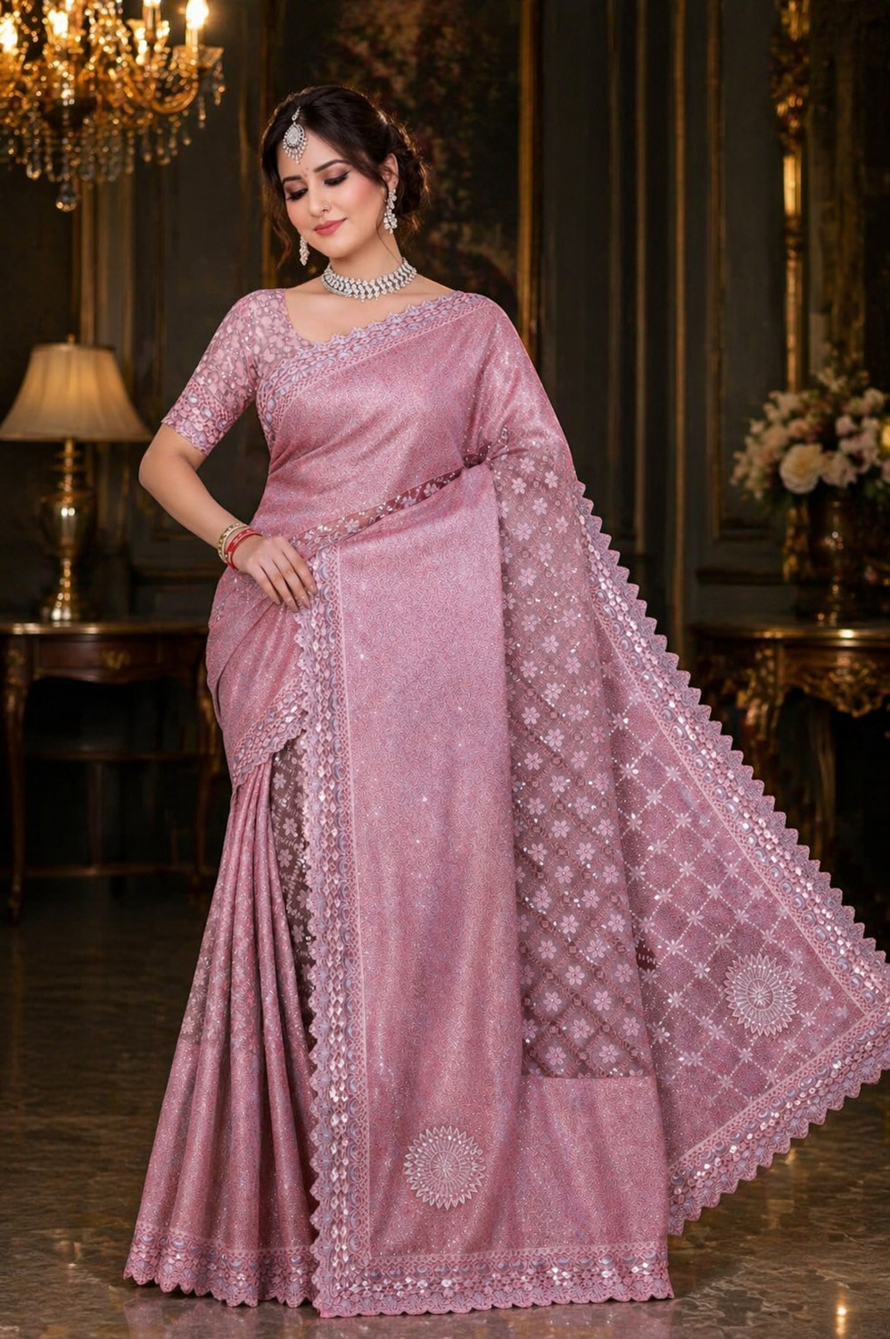 Image of Manpasandbazar Embellished, Embroidered Bollywood Net, Georgette Saree