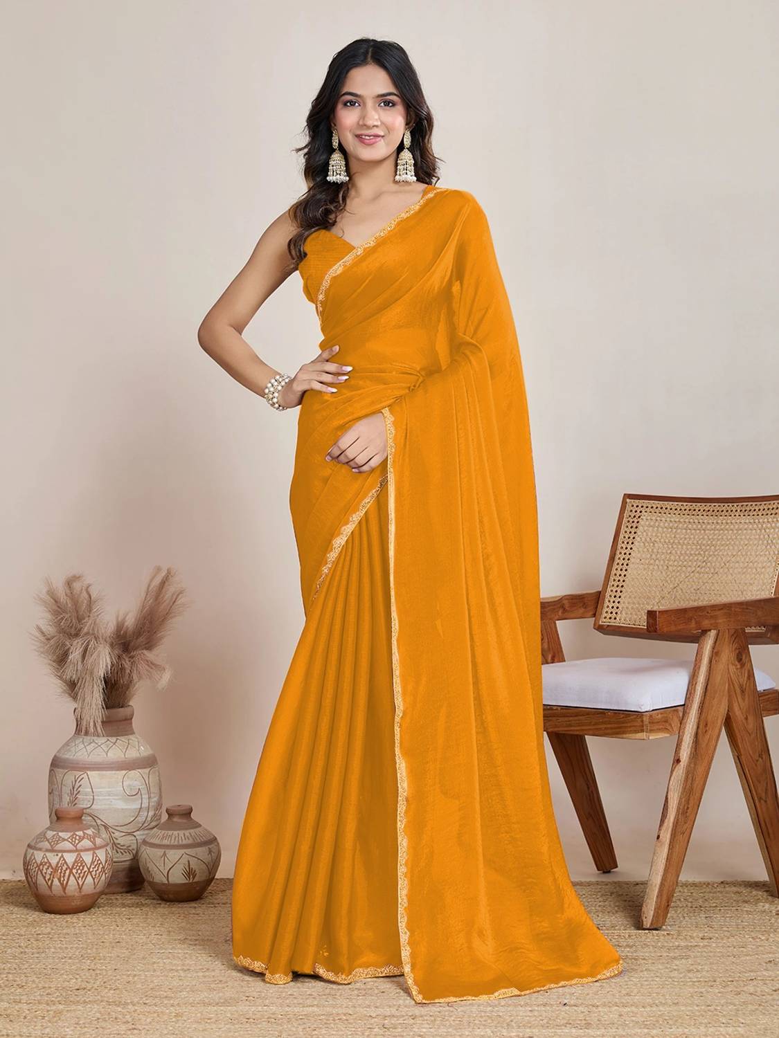 Bentayga Fashion Solid/Plain Bollywood Silk Blend Saree