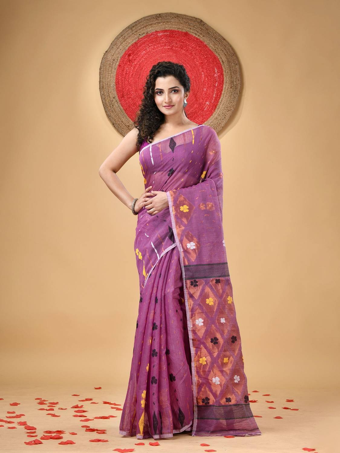 Desh Bidesh Woven, Self Design, Striped Jamdani Handloom Cotton B
