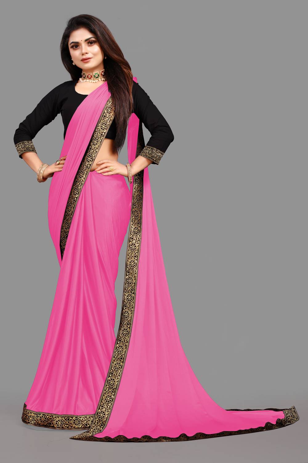 3Buddy Fashion Solid/Plain Daily Wear Lycra Blend Saree