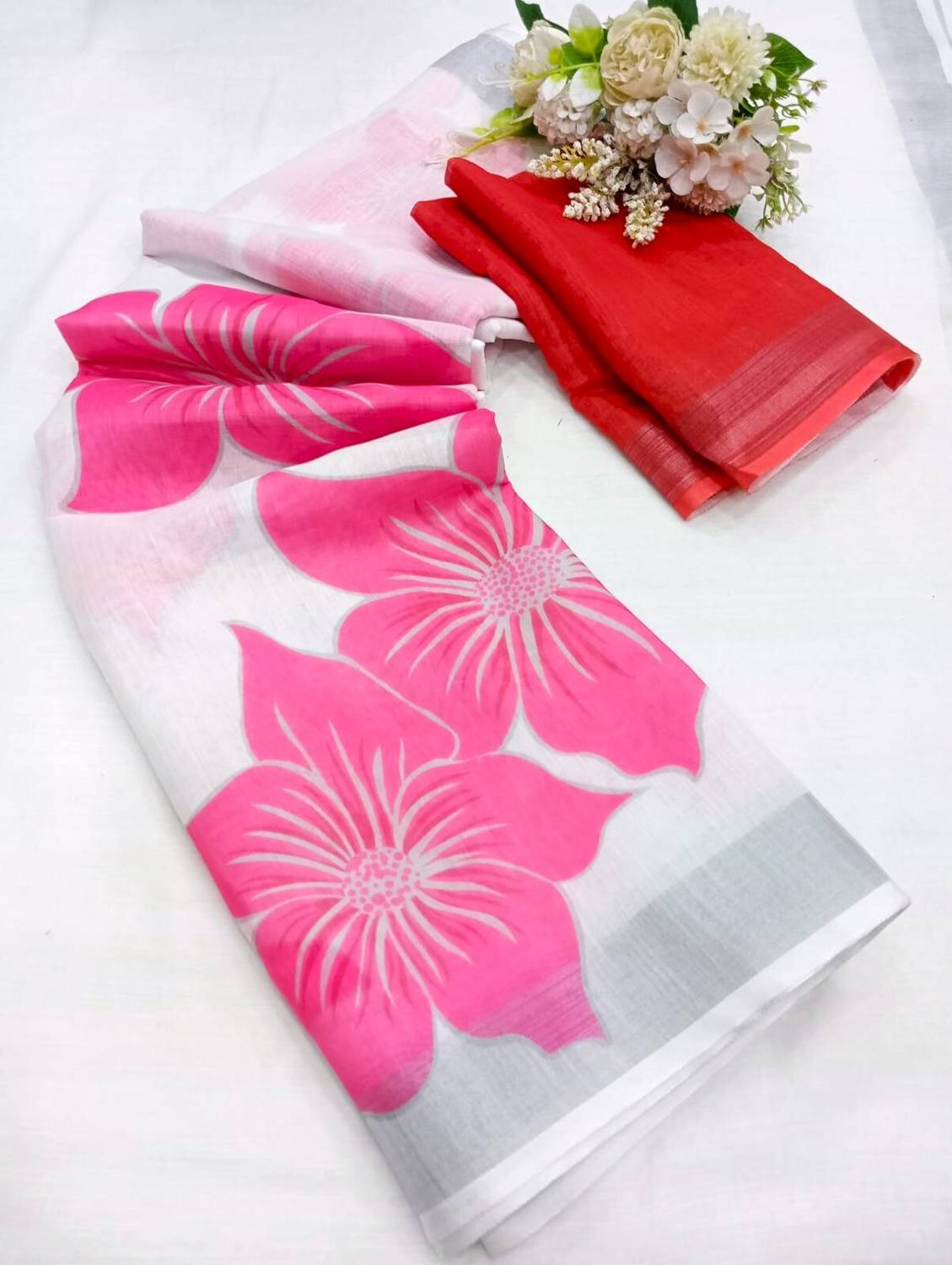 ASHTA Floral Print Kanjivaram Linen Saree