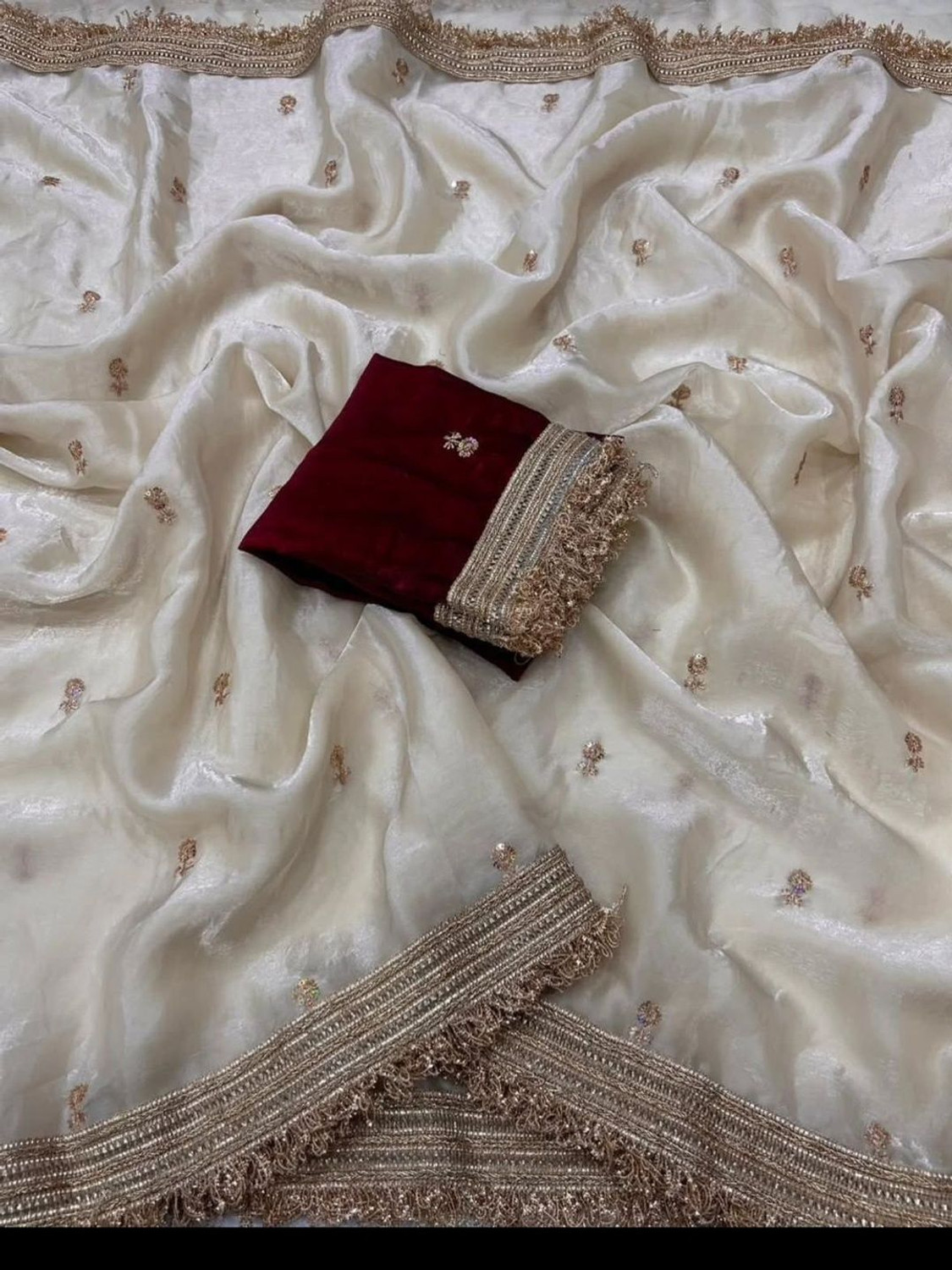 Image of sadika Embroidered, Embellished Bollywood Tissue, Pure Silk Saree