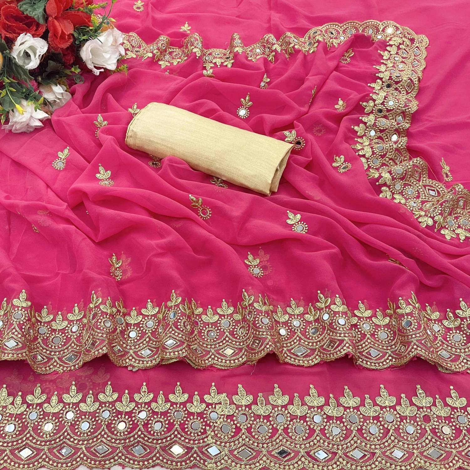 NERTA BOUTIQUE Self Design, Embroidered Bollywood Georgette Saree