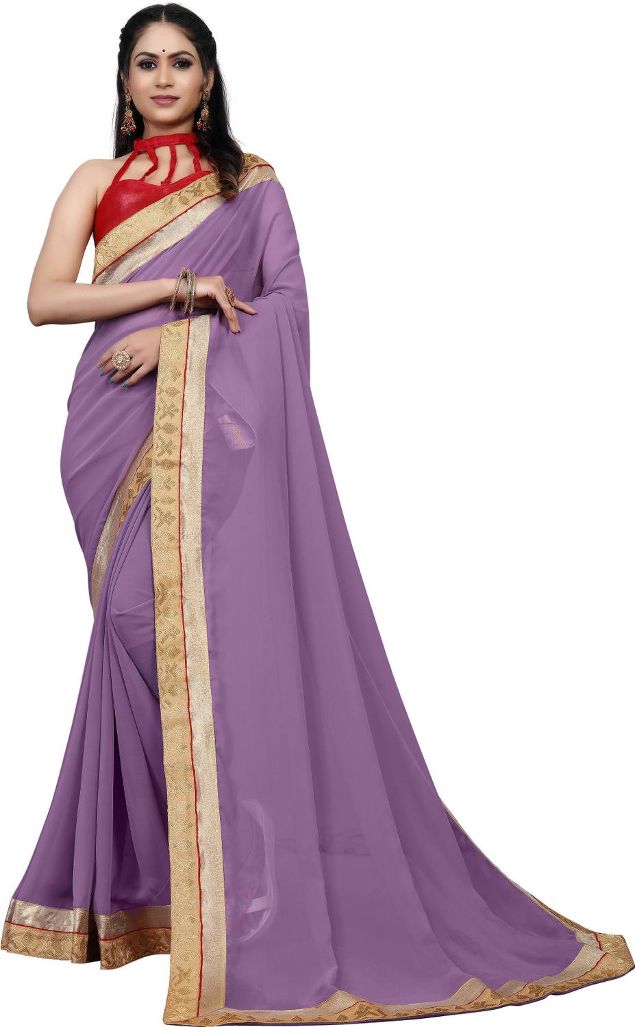 Aai Shree Khodiyar Art Solid/Plain Bollywood Georgette Saree