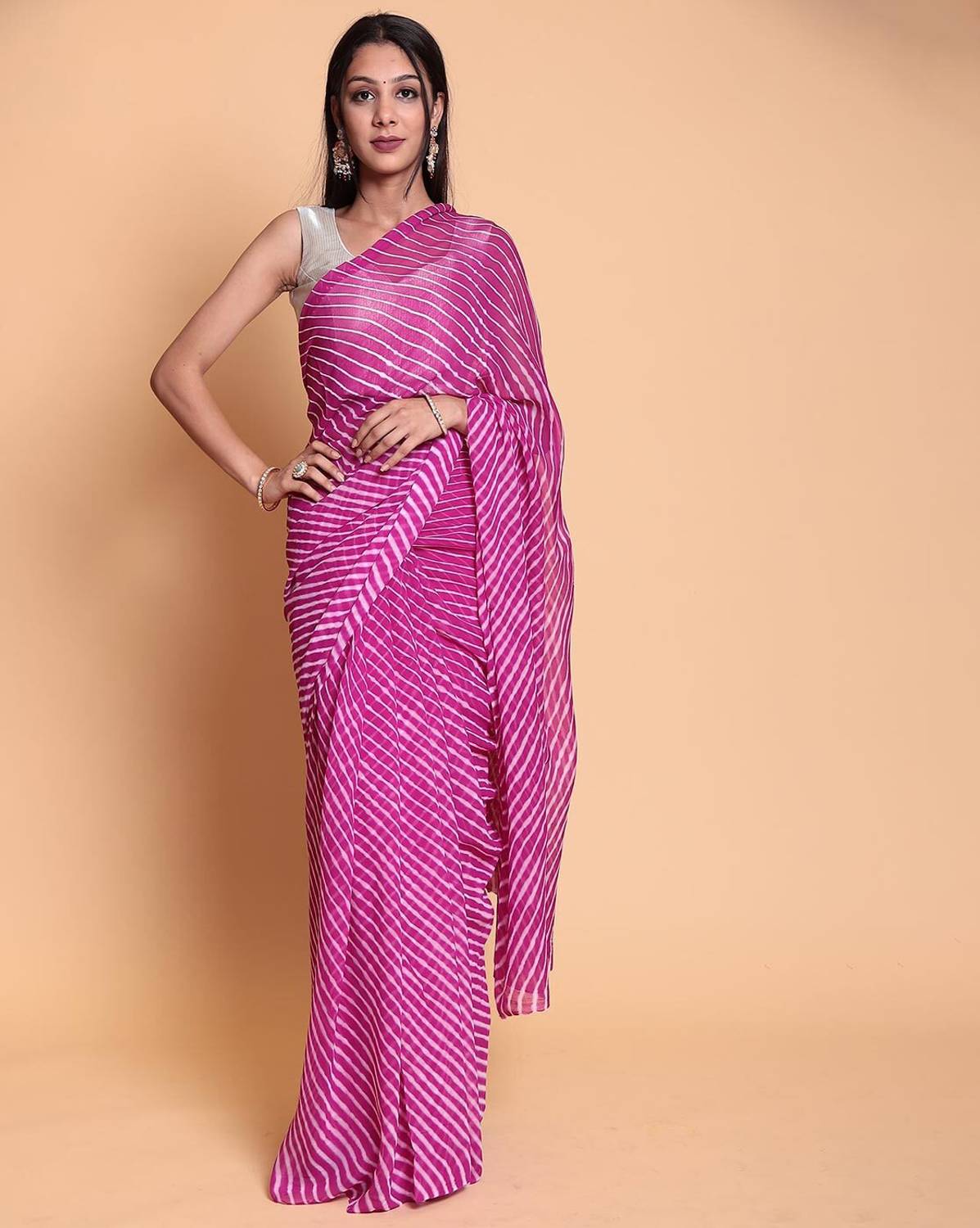 GAVUBAA Floral Print Bollywood Georgette Saree (Pink)