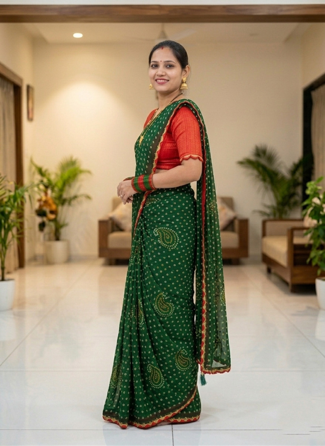 Image of Padmavati Printed Bandhani Georgette Saree