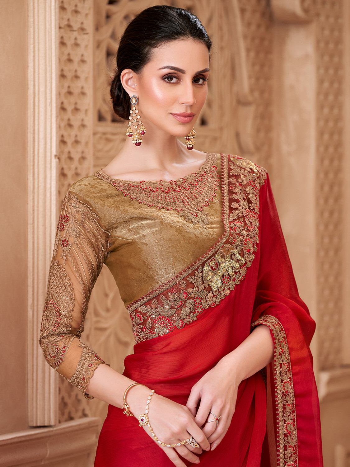 Image of Sareemall Embellished Bollywood Satin Saree