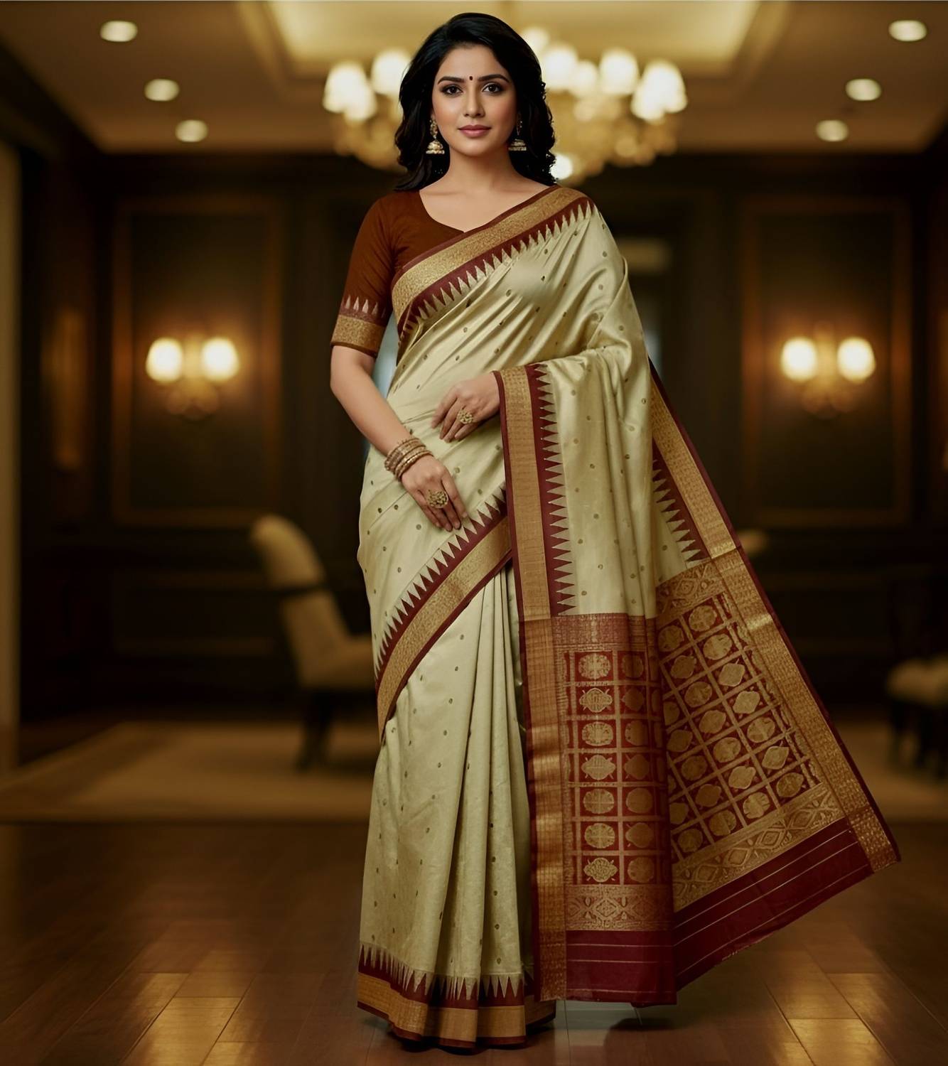 NationalSaree Temple Border Sambalpuri Art Silk Saree