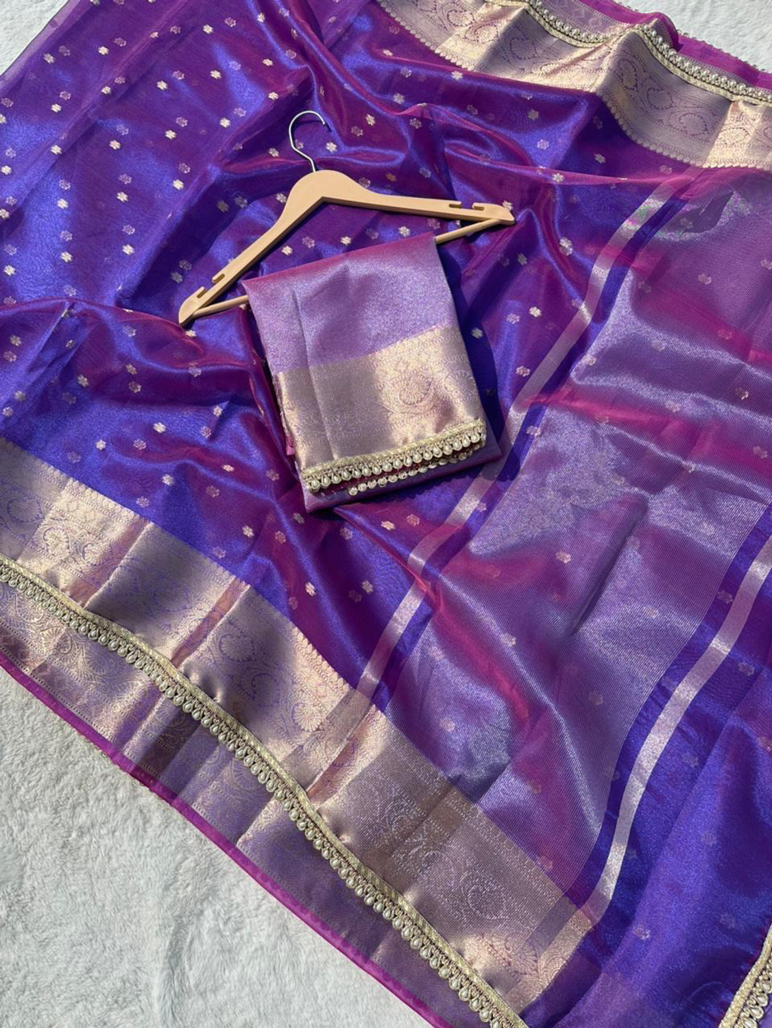Image of Mkfabrics Embellished, Solid /Plain Banarasi Tissue Saree