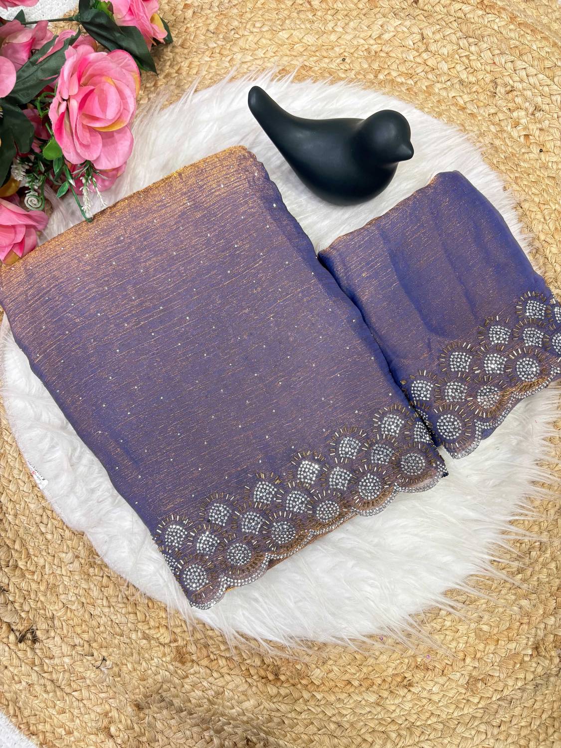 sadika Embellished Bollywood Jimmy Jimmy Saree Purple - Image 4