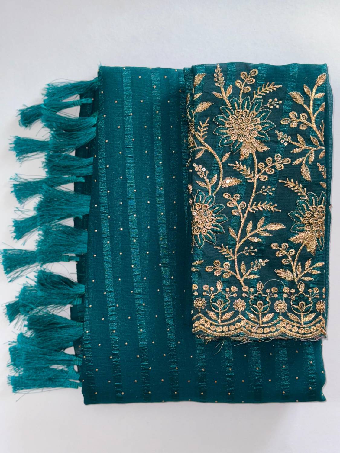 ABSilk Striped, Embroidered, Self Design Bollywood Georgette Saree