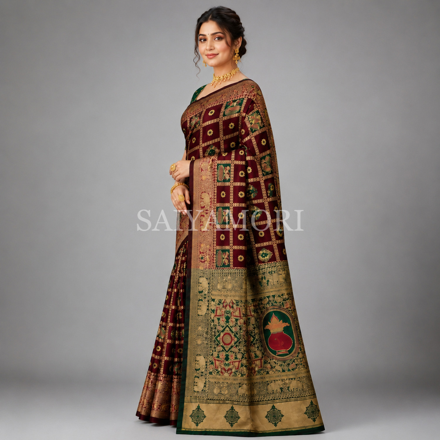 Image of SAIYAMORI Animal Print Banarasi Silk Blend Saree