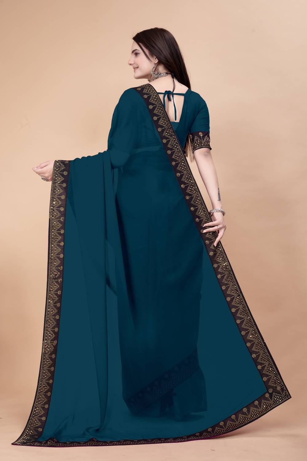 Heturaj Blue Georgette Saree - Image 3