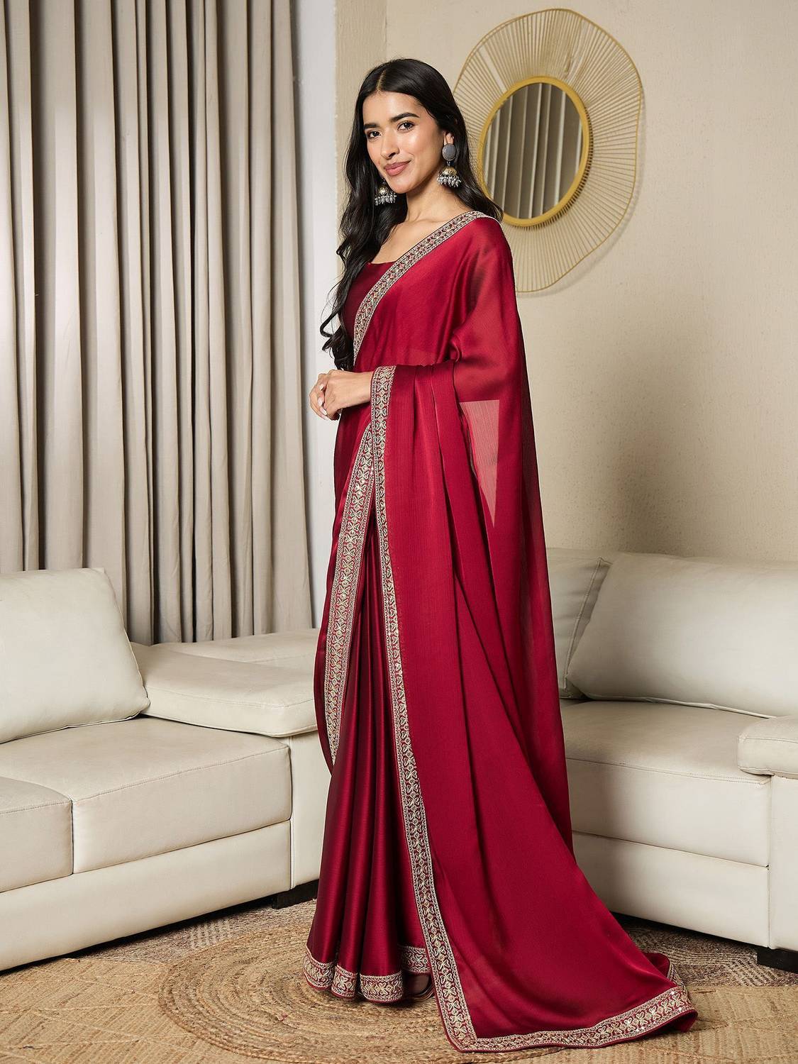 Tasrika Embellished Pre Draped Satin Saree - Image 4