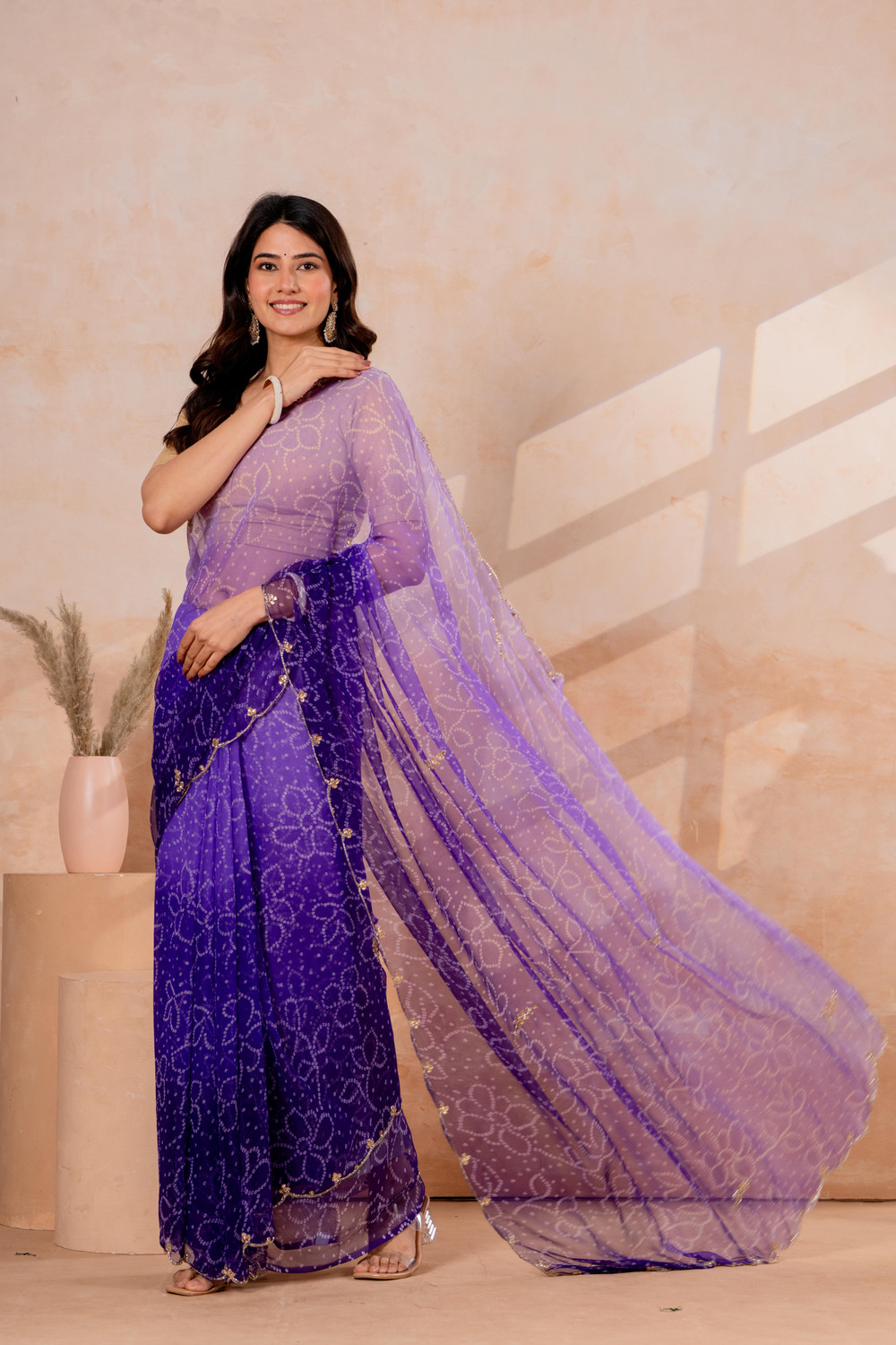 Image of TBT Ombre, Printed Bandhani Georgette Saree